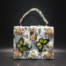 Cargar imagen en el visor de la galería, Fashion Luxury Embroidery Flowered Printing Box Evening Bag Crystal Diamond Box Clutch Bag shoulder bag ladies