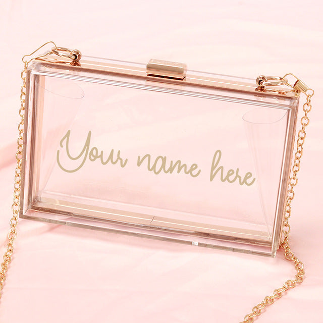 Custom Name Acrylic Bags Personalized Clear Printed Clutches Transparent Bride Handbags Writing Letter Initial Women Evening Bag