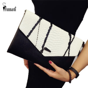 FUNMARDI Genuine Leather Female Clutch Bag 2019 Luxury Serpentine Leather Envelope Bags For Women Shoulder Bag Clutches WLHB1990