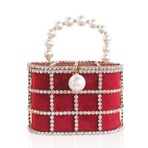 Hot High Quality Openwork Basket Design Diamonds Pearls Women's Luxury Party Handbags Evening Bag Fashion Totes Bag Pouch Bosla