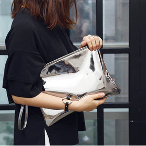 Mirror Korean Fashion Reflective Women Handbag Clutch Bag Leather Large Silver Party Club Purse Pouch Bolsas sac a main