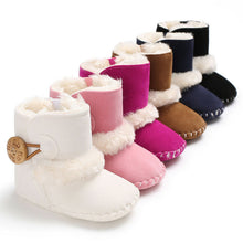 Cargar imagen en el visor de la galería, 0-18M Newborn Infant Baby Girls Snow Boots Winter Warm Baby Shoes Solid Button Plush Ankle Boots
