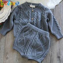 Carregar imagem no visualizador da galeria, Sodawn Autumn Winter New Children Clothing Boys Girls Baby Knit Sweater Cardigan + Shorts Suit Baby Clothes Suit
