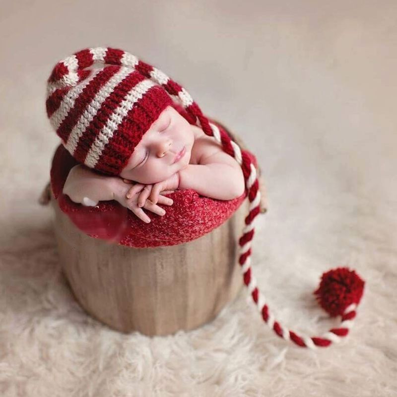 Baby knitting Long Tails Christmas Hat Newborn Photography Props  Stripe Crochet Baby Hats Baby Props For Photography #905