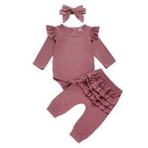 Newborn Infant Baby Girls Ruffle T-Shirt Romper Tops Leggings Pant 3Pcs Outfits Clothes Set Long Sleeve Fall Winter Clothing D20