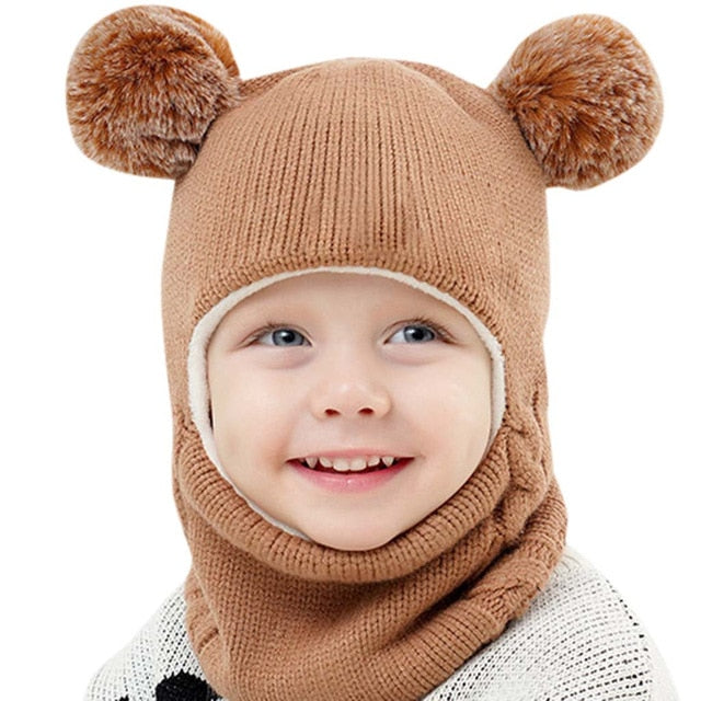 Autumn Winter Children Hats Pom Pom Ball Hat Kids Beanies Cap Girls Boys Warm Wool Hooded Hat Baby Scarves Toddler Caps