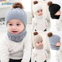 Carregar imagem no visualizador da galeria, LONSANT 2Pcs Toddler Hat Baby Girls Boys Winter Warm Knitted Wool Hemming Hat Beanie Cap+Scarf Keep Warm Set 0-2 Year Kids Hat
