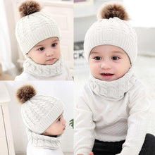 Carregar imagem no visualizador da galeria, LONSANT 2Pcs Toddler Hat Baby Girls Boys Winter Warm Knitted Wool Hemming Hat Beanie Cap+Scarf Keep Warm Set 0-2 Year Kids Hat
