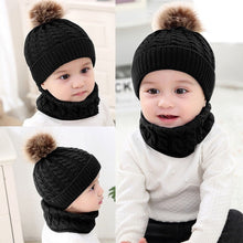 Carregar imagem no visualizador da galeria, LONSANT 2Pcs Toddler Hat Baby Girls Boys Winter Warm Knitted Wool Hemming Hat Beanie Cap+Scarf Keep Warm Set 0-2 Year Kids Hat
