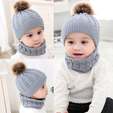 Carregar imagem no visualizador da galeria, LONSANT 2Pcs Toddler Hat Baby Girls Boys Winter Warm Knitted Wool Hemming Hat Beanie Cap+Scarf Keep Warm Set 0-2 Year Kids Hat
