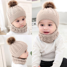 Carregar imagem no visualizador da galeria, LONSANT 2Pcs Toddler Hat Baby Girls Boys Winter Warm Knitted Wool Hemming Hat Beanie Cap+Scarf Keep Warm Set 0-2 Year Kids Hat
