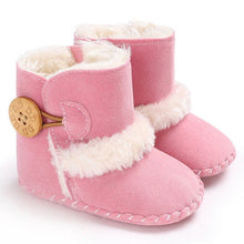 Cargar imagen en el visor de la galería, 0-18M Newborn Infant Baby Girls Snow Boots Winter Warm Baby Shoes Solid Button Plush Ankle Boots
