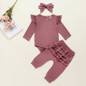 Newborn Infant Baby Girls Ruffle T-Shirt Romper Tops Leggings Pant 3Pcs Outfits Clothes Set Long Sleeve Fall Winter Clothing D20