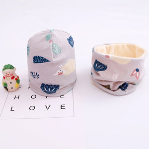 New Fashion Baby Cap Set Cartoon Owl Stars Baby Head Cover Spring Warm Neck Collar Kids Beanies Sets Cotton Children Hats Scarf