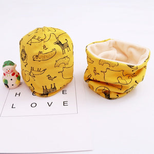 New Fashion Baby Cap Set Cartoon Owl Stars Baby Head Cover Spring Warm Neck Collar Kids Beanies Sets Cotton Children Hats Scarf