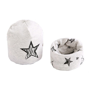 New Fashion Baby Cap Set Cartoon Owl Stars Baby Head Cover Spring Warm Neck Collar Kids Beanies Sets Cotton Children Hats Scarf