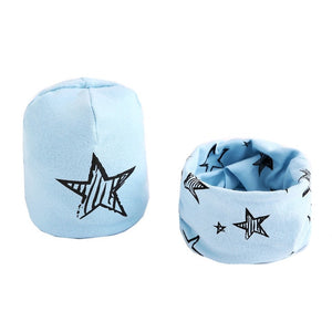 New Fashion Baby Cap Set Cartoon Owl Stars Baby Head Cover Spring Warm Neck Collar Kids Beanies Sets Cotton Children Hats Scarf