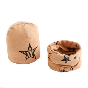 New Fashion Baby Cap Set Cartoon Owl Stars Baby Head Cover Spring Warm Neck Collar Kids Beanies Sets Cotton Children Hats Scarf