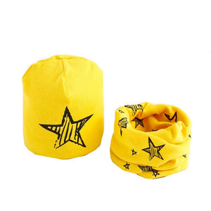 New Fashion Baby Cap Set Cartoon Owl Stars Baby Head Cover Spring Warm Neck Collar Kids Beanies Sets Cotton Children Hats Scarf