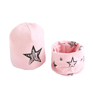 New Fashion Baby Cap Set Cartoon Owl Stars Baby Head Cover Spring Warm Neck Collar Kids Beanies Sets Cotton Children Hats Scarf