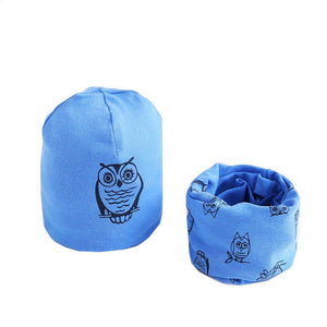 New Fashion Baby Cap Set Cartoon Owl Stars Baby Head Cover Spring Warm Neck Collar Kids Beanies Sets Cotton Children Hats Scarf