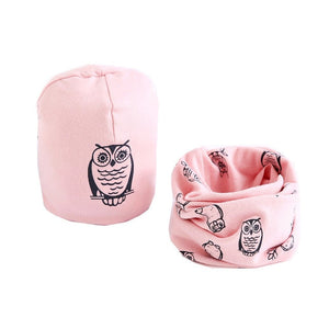 New Fashion Baby Cap Set Cartoon Owl Stars Baby Head Cover Spring Warm Neck Collar Kids Beanies Sets Cotton Children Hats Scarf