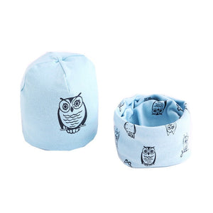 New Fashion Baby Cap Set Cartoon Owl Stars Baby Head Cover Spring Warm Neck Collar Kids Beanies Sets Cotton Children Hats Scarf