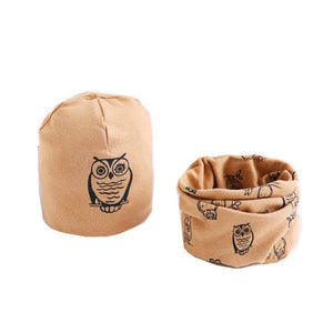 New Fashion Baby Cap Set Cartoon Owl Stars Baby Head Cover Spring Warm Neck Collar Kids Beanies Sets Cotton Children Hats Scarf