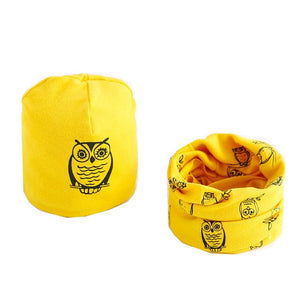 New Fashion Baby Cap Set Cartoon Owl Stars Baby Head Cover Spring Warm Neck Collar Kids Beanies Sets Cotton Children Hats Scarf