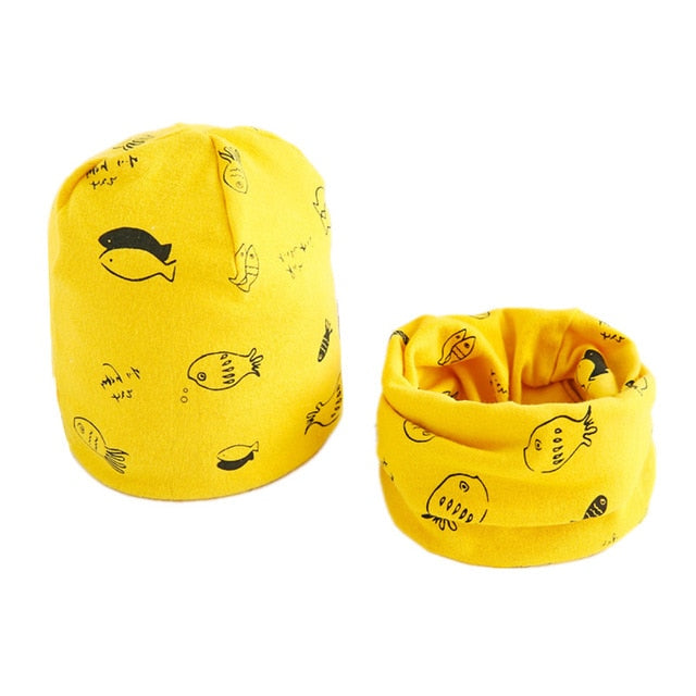 New Fashion Baby Cap Set Cartoon Owl Stars Baby Head Cover Spring Warm Neck Collar Kids Beanies Sets Cotton Children Hats Scarf