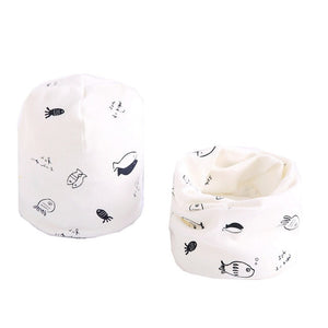 New Fashion Baby Cap Set Cartoon Owl Stars Baby Head Cover Spring Warm Neck Collar Kids Beanies Sets Cotton Children Hats Scarf