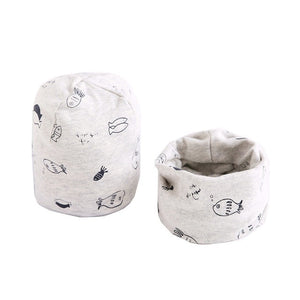 New Fashion Baby Cap Set Cartoon Owl Stars Baby Head Cover Spring Warm Neck Collar Kids Beanies Sets Cotton Children Hats Scarf