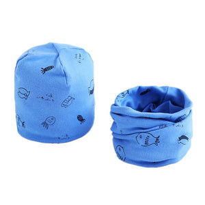 New Fashion Baby Cap Set Cartoon Owl Stars Baby Head Cover Spring Warm Neck Collar Kids Beanies Sets Cotton Children Hats Scarf