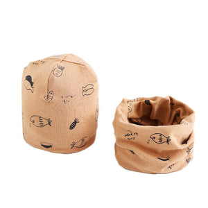 New Fashion Baby Cap Set Cartoon Owl Stars Baby Head Cover Spring Warm Neck Collar Kids Beanies Sets Cotton Children Hats Scarf