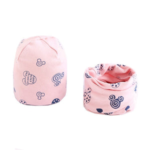 New Fashion Baby Cap Set Cartoon Owl Stars Baby Head Cover Spring Warm Neck Collar Kids Beanies Sets Cotton Children Hats Scarf