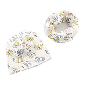 New Fashion Baby Cap Set Cartoon Owl Stars Baby Head Cover Spring Warm Neck Collar Kids Beanies Sets Cotton Children Hats Scarf