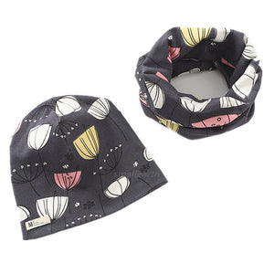 New Fashion Baby Cap Set Cartoon Owl Stars Baby Head Cover Spring Warm Neck Collar Kids Beanies Sets Cotton Children Hats Scarf