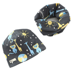 New Fashion Baby Cap Set Cartoon Owl Stars Baby Head Cover Spring Warm Neck Collar Kids Beanies Sets Cotton Children Hats Scarf