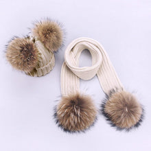 Carregar imagem no visualizador da galeria, Parent-Child Caps Cute Infant Baby Pompon Winter Hat Scarf Sets Real Natural Fur Ball Caps Mother Kids Warm Knitted Hats Beanies
