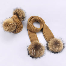 Carregar imagem no visualizador da galeria, Parent-Child Caps Cute Infant Baby Pompon Winter Hat Scarf Sets Real Natural Fur Ball Caps Mother Kids Warm Knitted Hats Beanies
