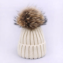 Carregar imagem no visualizador da galeria, Parent-Child Caps Cute Infant Baby Pompon Winter Hat Scarf Sets Real Natural Fur Ball Caps Mother Kids Warm Knitted Hats Beanies
