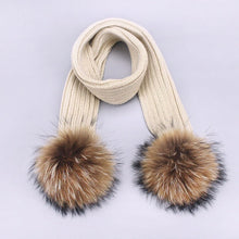 Carregar imagem no visualizador da galeria, Parent-Child Caps Cute Infant Baby Pompon Winter Hat Scarf Sets Real Natural Fur Ball Caps Mother Kids Warm Knitted Hats Beanies
