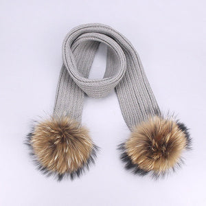 Parent-Child Caps Cute Infant Baby Pompon Winter Hat Scarf Sets Real Natural Fur Ball Caps Mother Kids Warm Knitted Hats Beanies