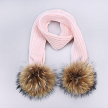 Carregar imagem no visualizador da galeria, Parent-Child Caps Cute Infant Baby Pompon Winter Hat Scarf Sets Real Natural Fur Ball Caps Mother Kids Warm Knitted Hats Beanies
