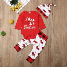 Carregar imagem no visualizador da galeria, Lovely Kids Baby Girl Boy My First Christmas Letter Romper Pant Hat Outfits Xmas Set Autumn Clothing
