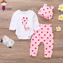 Carregar imagem no visualizador da galeria, LILIGRIL Baby Girl Clothes Polka Dot Newborn Baby Girl Outfits Set Cute Giraffe Infant Girl Clothing With Hat  Spring  Autumn
