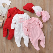 Cargar imagen en el visor de la galería, Baby Rompers Girl One Piece Romper+Hat Autumn Winter Long Sleeve Jumpsuit Cotton Toddler Clothing Infant Rompers Kids Jumpsuits
