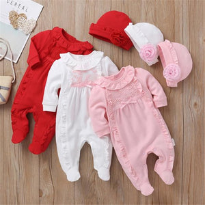 Baby Rompers Girl One Piece Romper+Hat Autumn Winter Long Sleeve Jumpsuit Cotton Toddler Clothing Infant Rompers Kids Jumpsuits