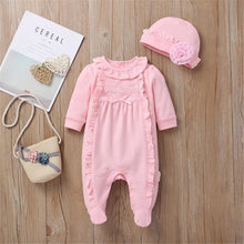 Cargar imagen en el visor de la galería, Baby Rompers Girl One Piece Romper+Hat Autumn Winter Long Sleeve Jumpsuit Cotton Toddler Clothing Infant Rompers Kids Jumpsuits
