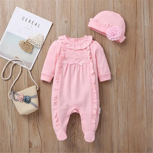 Baby Rompers Girl One Piece Romper+Hat Autumn Winter Long Sleeve Jumpsuit Cotton Toddler Clothing Infant Rompers Kids Jumpsuits